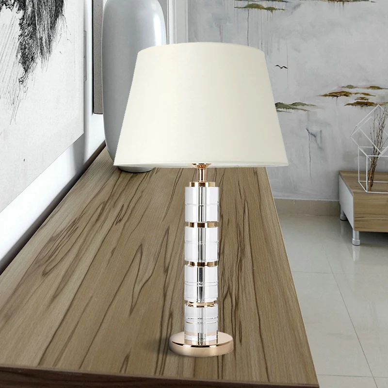 Eenvoudige tafellamp met 1 lamp, witte kolomnachtlamp met helder K9-kristal voor de woonkamer Clearhalo