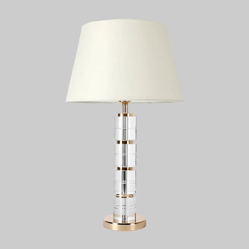 Eenvoudige tafellamp met 1 lamp, witte kolomnachtlamp met helder K9-kristal voor de woonkamer Clearhalo