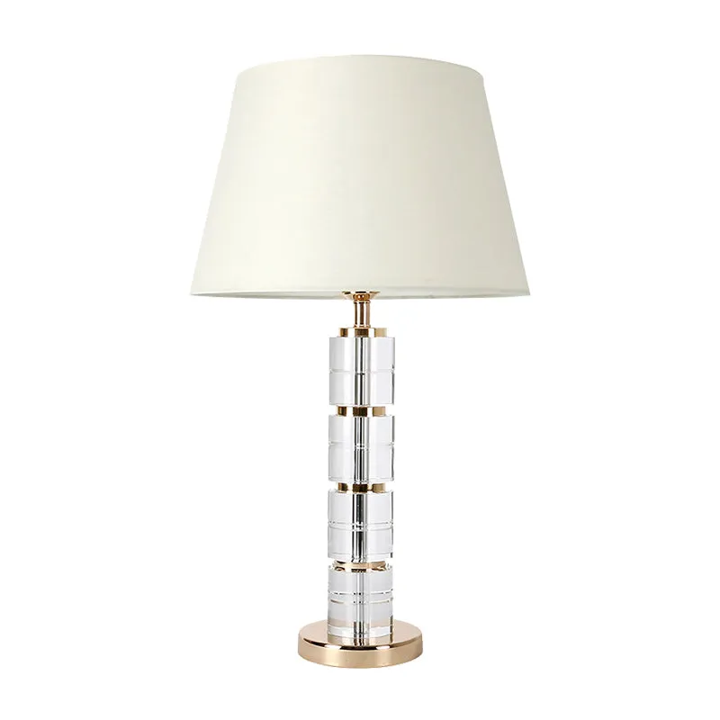 Eenvoudige tafellamp met 1 lamp, witte kolomnachtlamp met helder K9-kristal voor de woonkamer Clearhalo