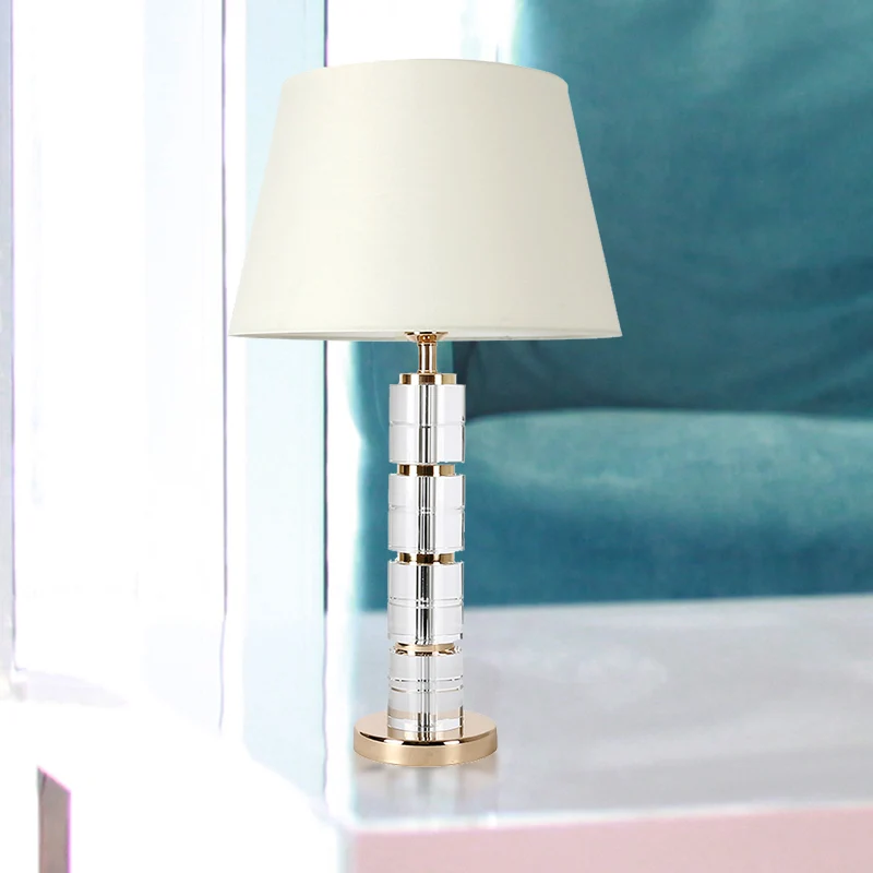 Eenvoudige tafellamp met 1 lamp, witte kolomnachtlamp met helder K9-kristal voor de woonkamer Clearhalo