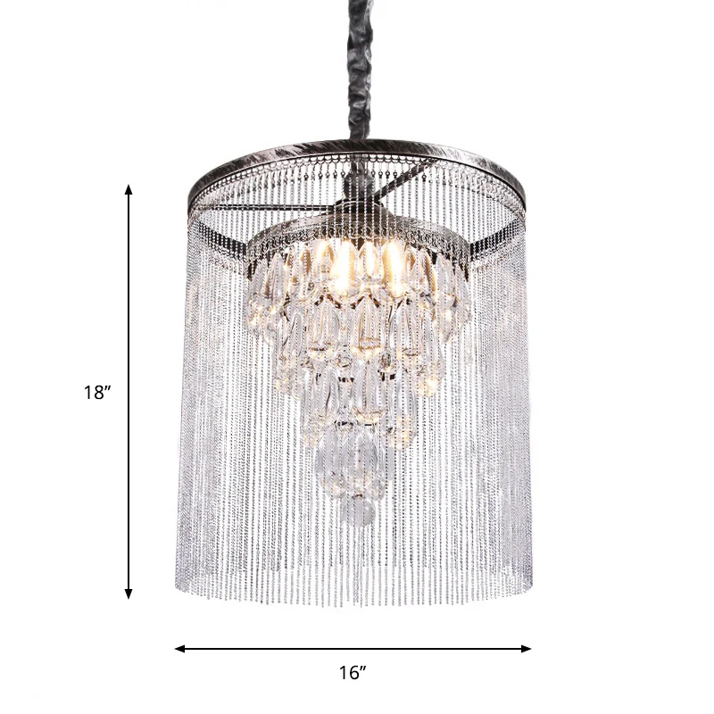 Eenvoudige taps toelopende hanglamp Crystal Drop 1-lichts eetkamer met metalen kraal-deco zilver Clearhalo