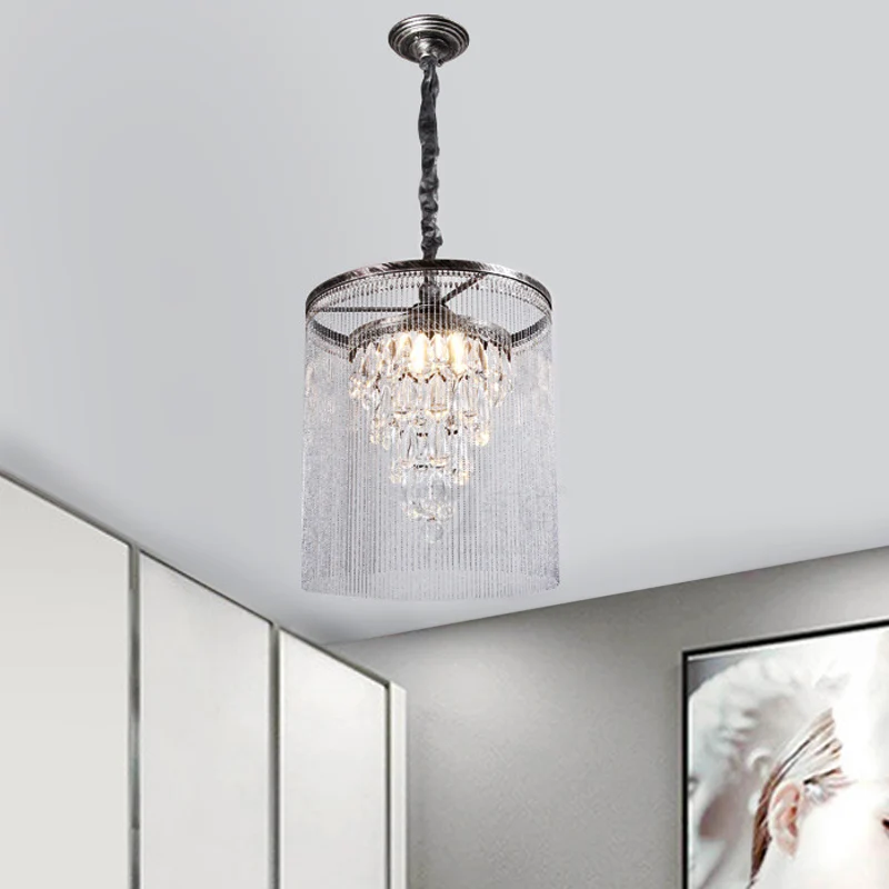 Eenvoudige taps toelopende hanglamp Crystal Drop 1-lichts eetkamer met metalen kraal-deco zilver Clearhalo