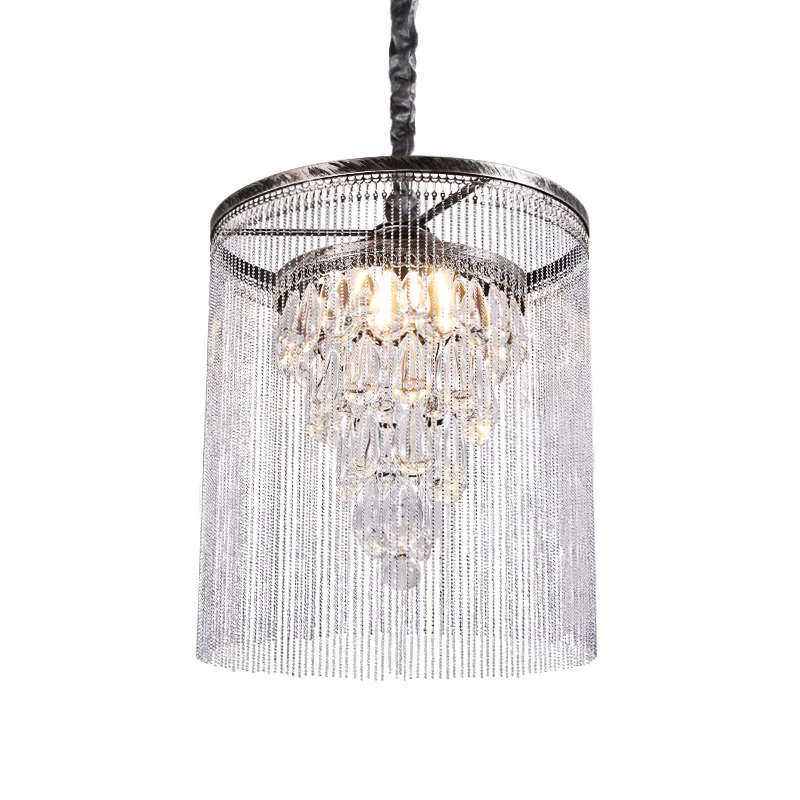 Eenvoudige taps toelopende hanglamp Crystal Drop 1-lichts eetkamer met metalen kraal-deco zilver Clearhalo