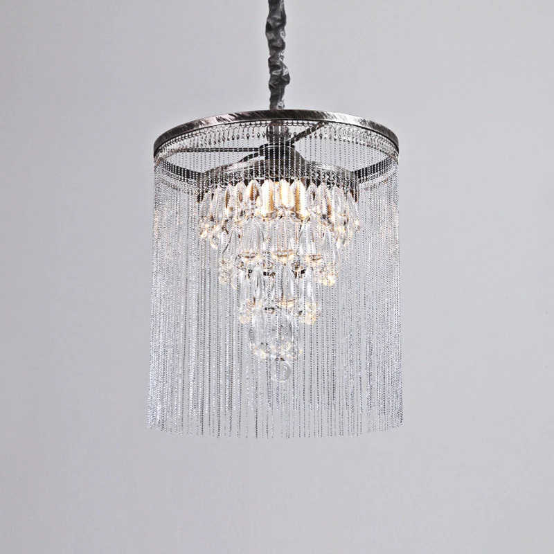 Eenvoudige taps toelopende hanglamp Crystal Drop 1-lichts eetkamer met metalen kraal-deco zilver Clearhalo