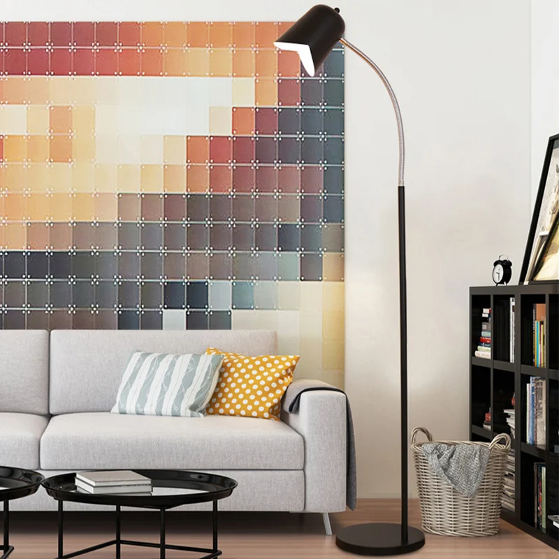 Eenvoudige zwarte vloerlamp met zwanenhals belkap 1 kop metalen LED-vloerlamp voor woonkamer Clearhalo