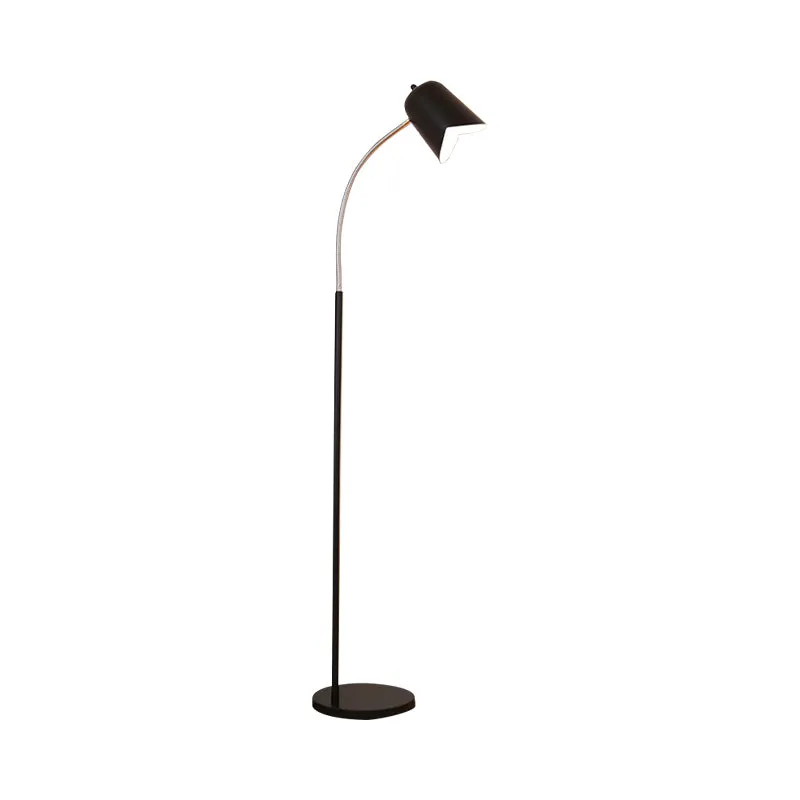 Eenvoudige zwarte vloerlamp met zwanenhals belkap 1 kop metalen LED-vloerlamp voor woonkamer Clearhalo