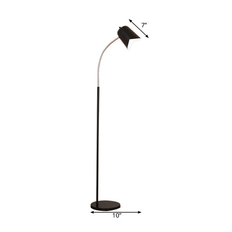Eenvoudige zwarte vloerlamp met zwanenhals belkap 1 kop metalen LED-vloerlamp voor woonkamer Clearhalo