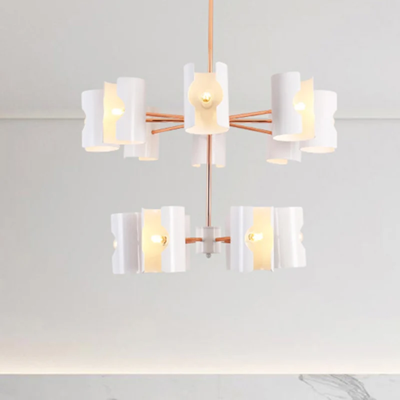 Eetkamer hanglamp met halve cilinder, metaal, meerkoppige moderne witte kroonluchter Clearhalo