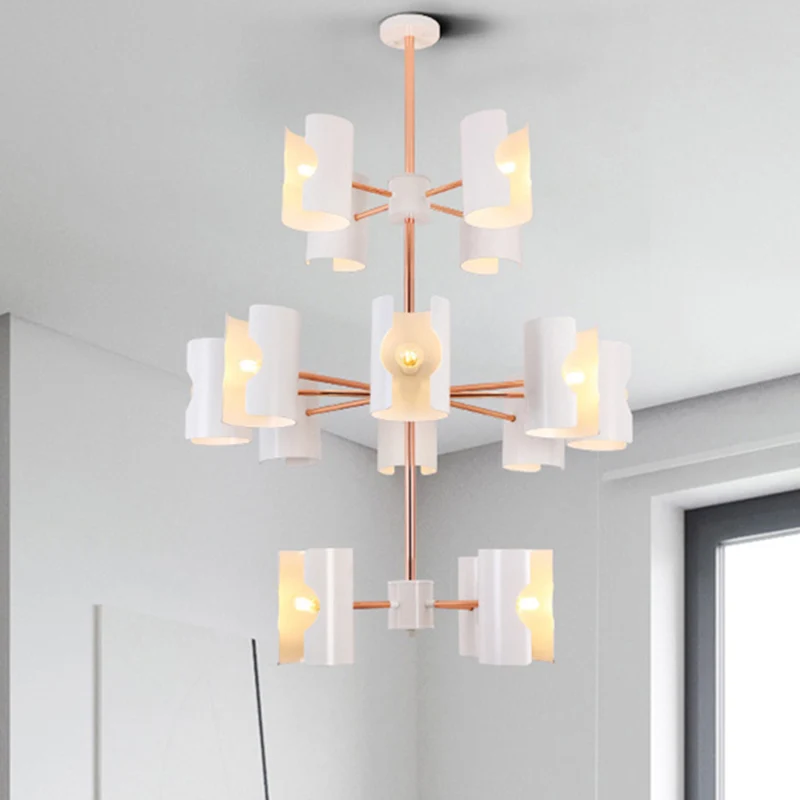 Eetkamer hanglamp met halve cilinder, metaal, meerkoppige moderne witte kroonluchter Clearhalo