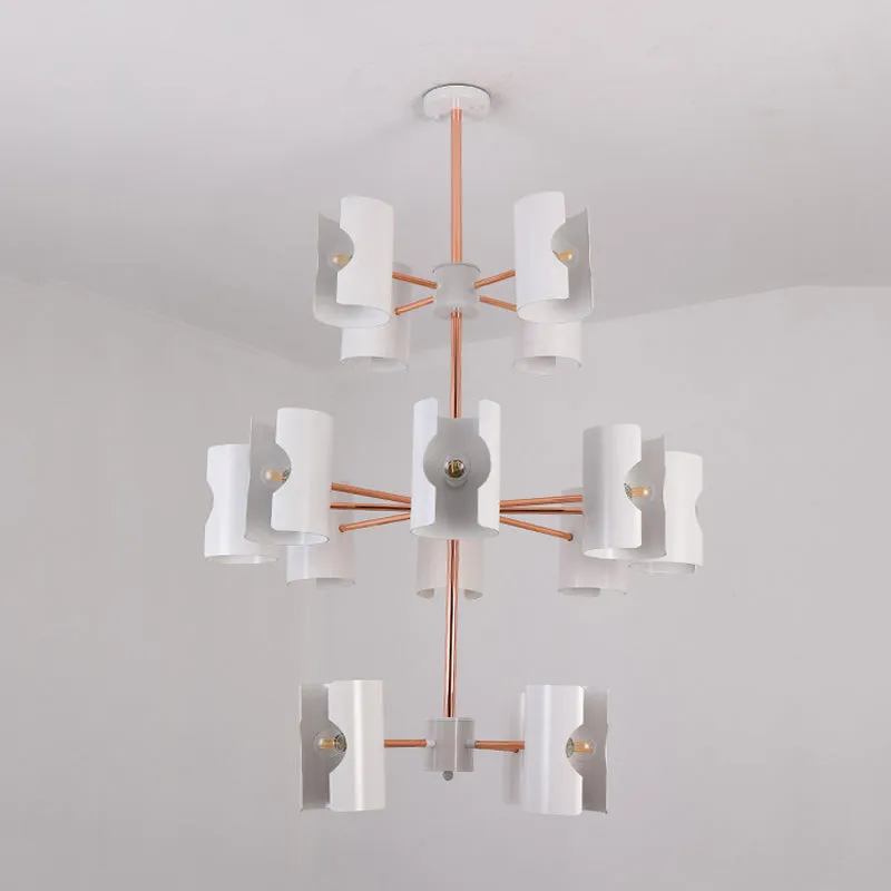 Eetkamer hanglamp met halve cilinder, metaal, meerkoppige moderne witte kroonluchter Clearhalo