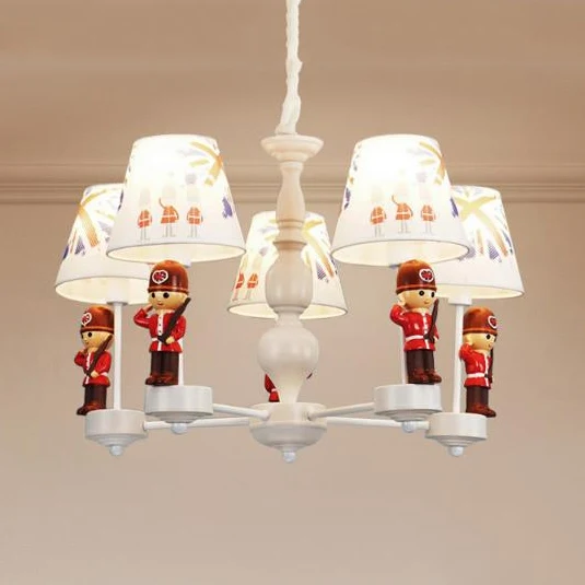 Eetkamer Solider hanglamp met stoffen kap Chique moderne rood-witte kroonluchter Clearhalo