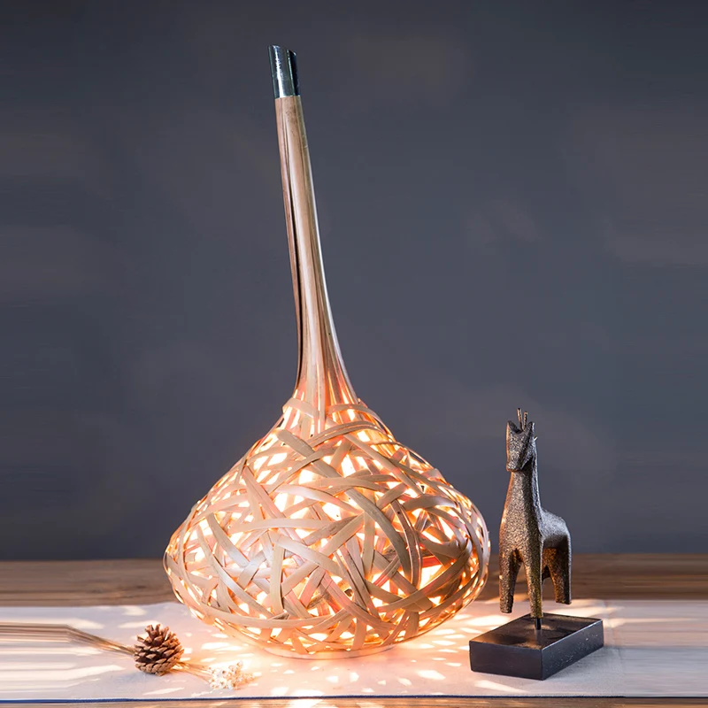 Eetkamerbureaulamp met 1 kop Aziatische kaki taaklamp met handbewerkte bamboe kap Clearhalo