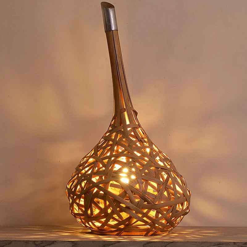 Eetkamerbureaulamp met 1 kop Aziatische kaki taaklamp met handbewerkte bamboe kap Clearhalo