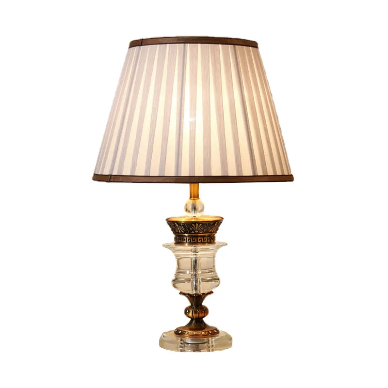 Eetkamerbureaulamp met 1 kop, moderne beige tafellamp met brede stoffen kap Clearhalo