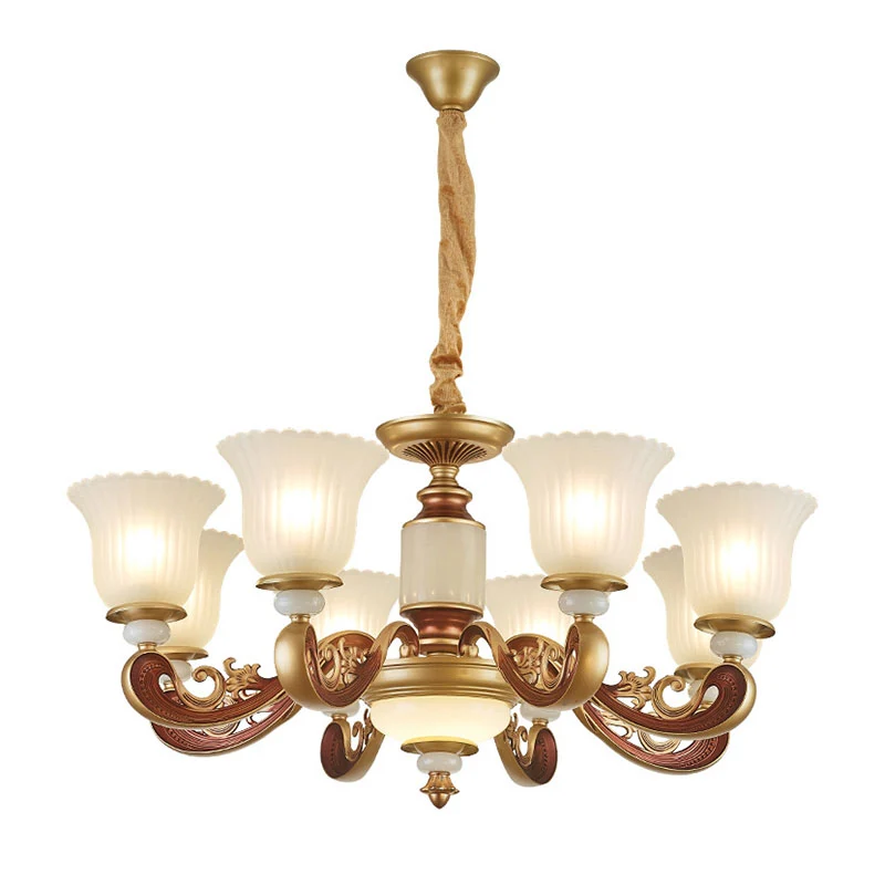 Eetkamerhanglamp Eenvoudige gouden kroonluchter met glazen kap van mat geribbeld glas Clearhalo