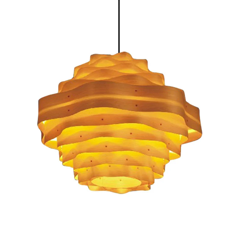 Eetkamerhanglamp met 1 kop Aziëbeige hanglamp met gelaagde houten kap Clearhalo