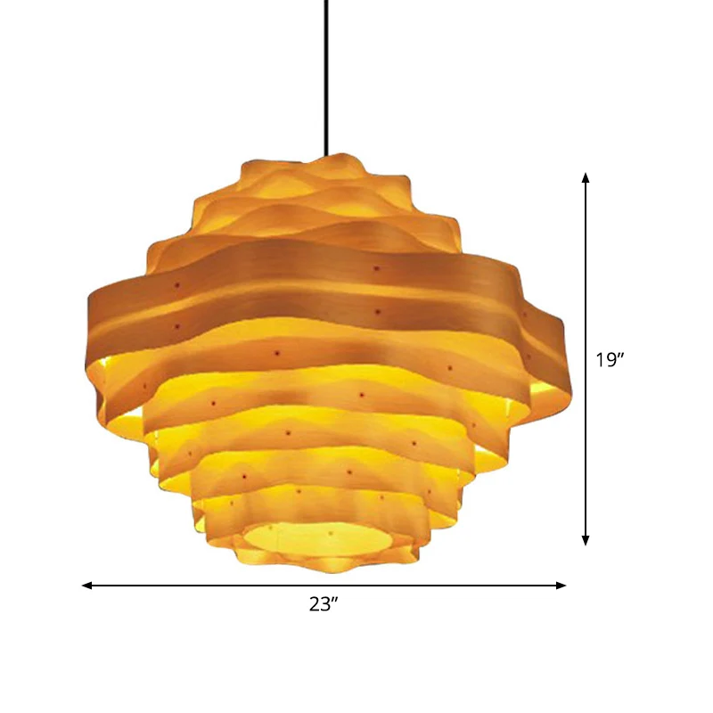 Eetkamerhanglamp met 1 kop Aziëbeige hanglamp met gelaagde houten kap Clearhalo