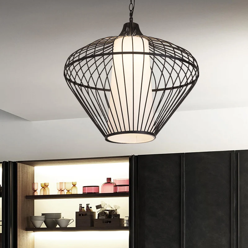 Eetkamerhanglamp met 1 kop en taps toelopende bamboe kap modernistische stijl, zwart plafondarmatuur, diameter 19,5"/21,5"...
