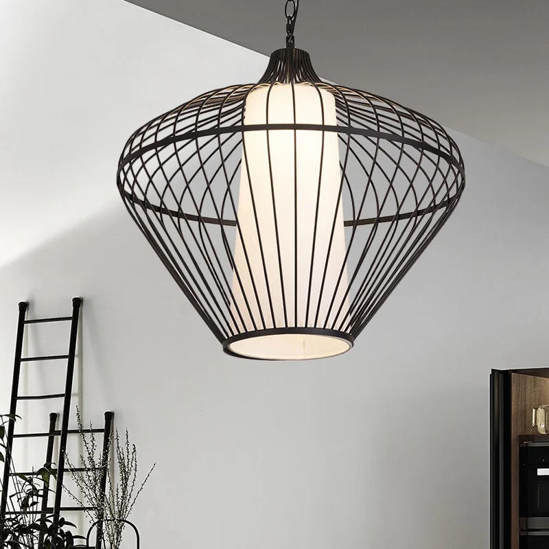 Eetkamerhanglamp met 1 kop en taps toelopende bamboe kap modernistische stijl, zwart plafondarmatuur, diameter 19,5"/21,5"...
