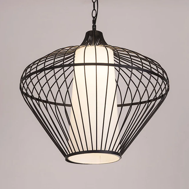 Eetkamerhanglamp met 1 kop en taps toelopende bamboe kap modernistische stijl, zwart plafondarmatuur, diameter 19,5"/21,5"...