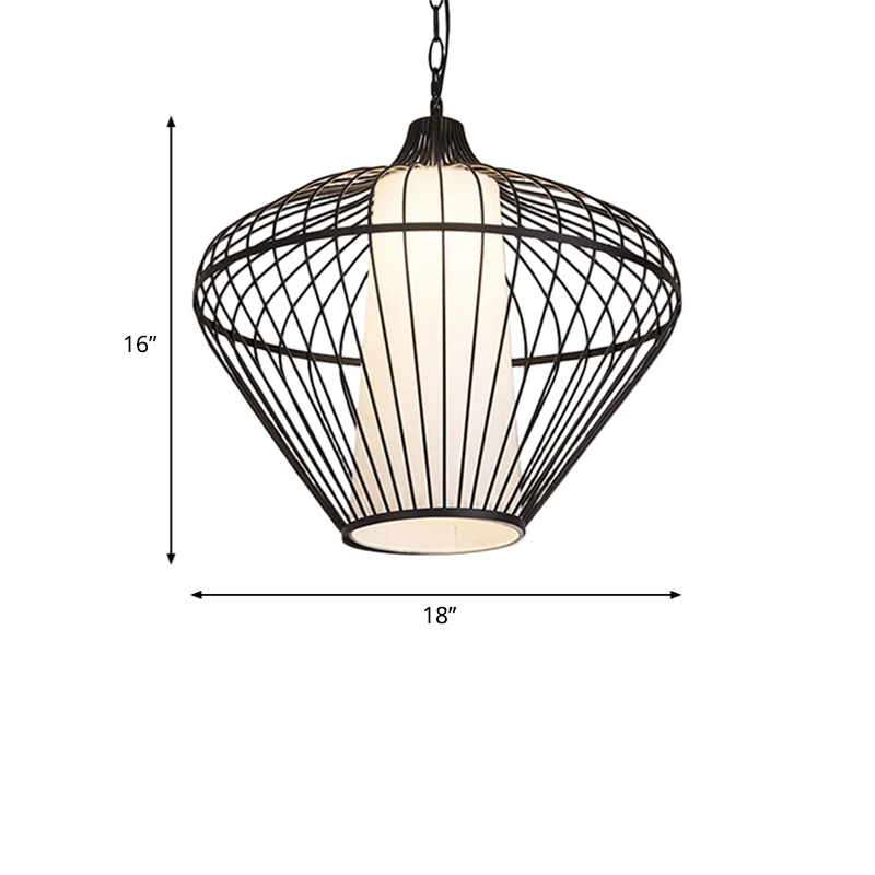 Eetkamerhanglamp met 1 kop en taps toelopende bamboe kap modernistische stijl, zwart plafondarmatuur, diameter 19,5"/21,5"...