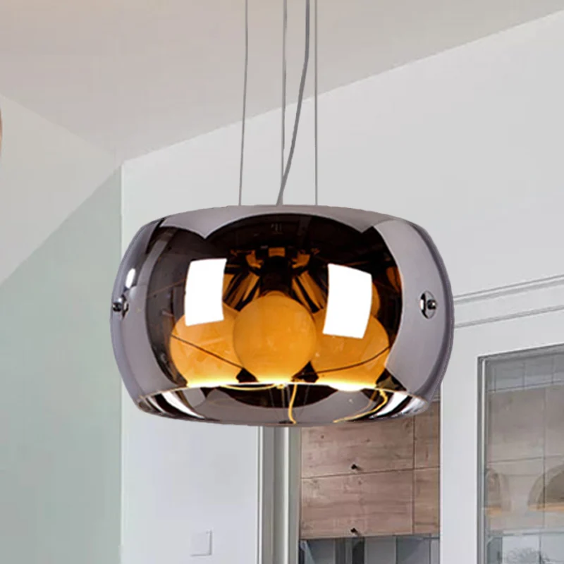 Eetkamerkroonluchter met 3 lampen, eigentijdse chroomhanglamp met trommelspiegelglazen kap Clearhalo