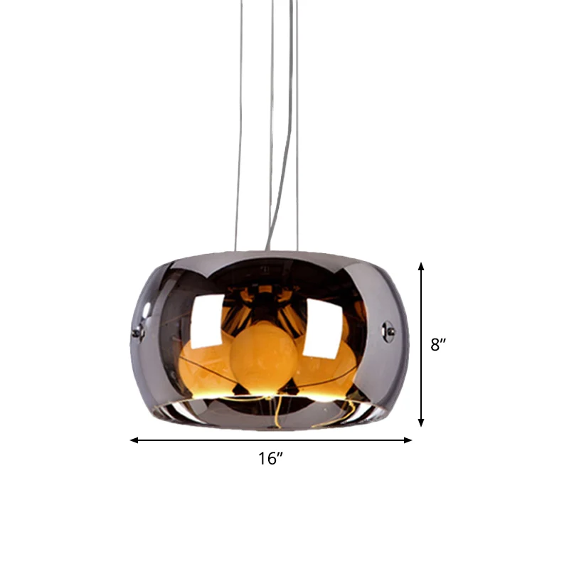 Eetkamerkroonluchter met 3 lampen, eigentijdse chroomhanglamp met trommelspiegelglazen kap Clearhalo