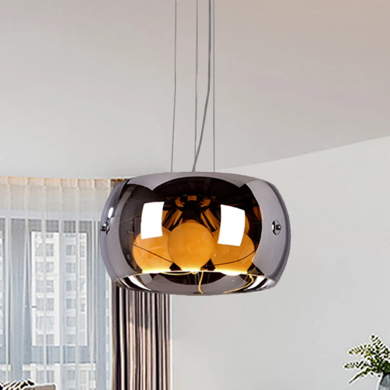 Eetkamerkroonluchter met 3 lampen, eigentijdse chroomhanglamp met trommelspiegelglazen kap Clearhalo