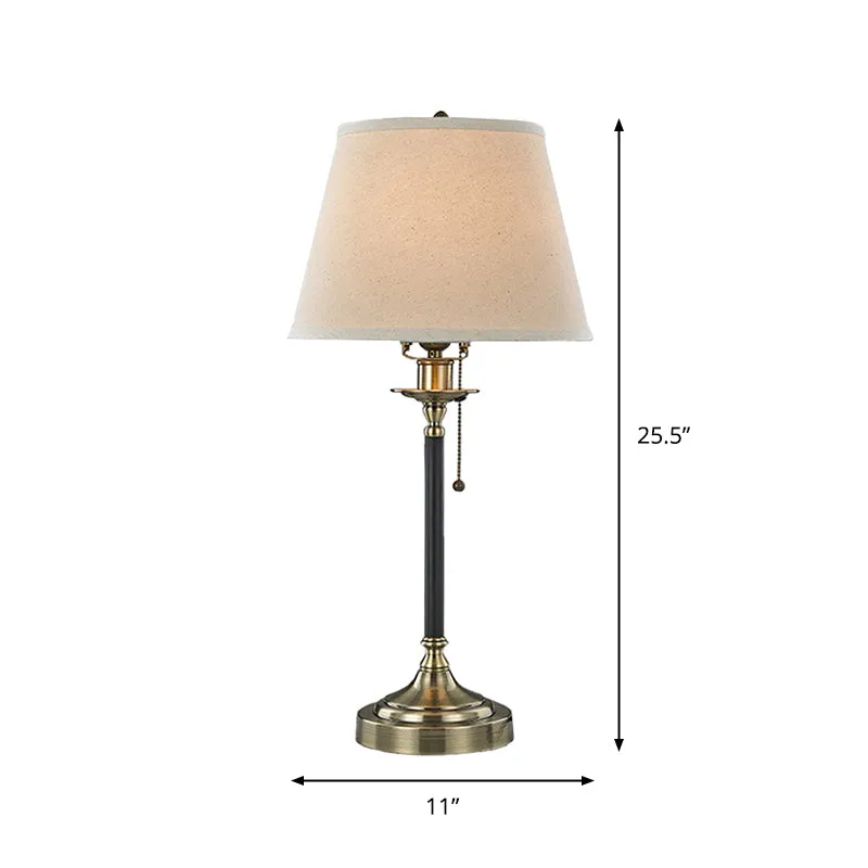 Eetkamertafellamp met 1 lamp, minimalistisch wit nachtlampje met trekketting en taps toelopende stoffen kap Clearhalo
