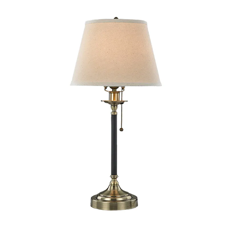 Eetkamertafellamp met 1 lamp, minimalistisch wit nachtlampje met trekketting en taps toelopende stoffen kap Clearhalo