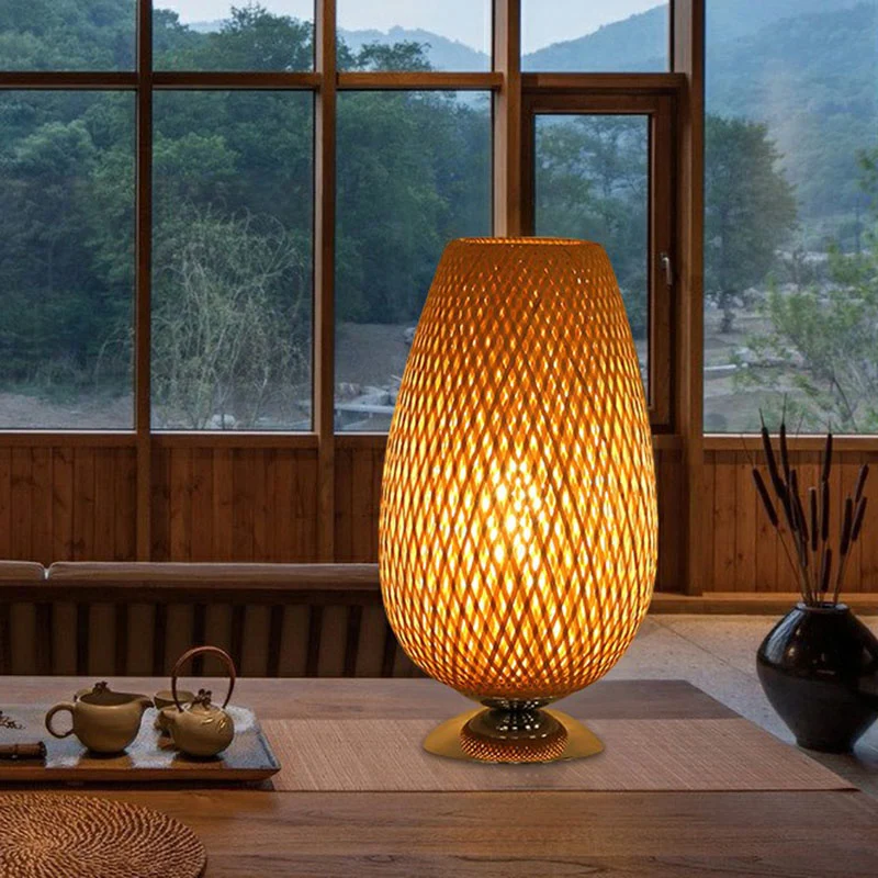 Ei-achtige nachtkastjeverlichting Rotan Eenlamp Eenvoud Nachtkastjelamp hout Clearhalo