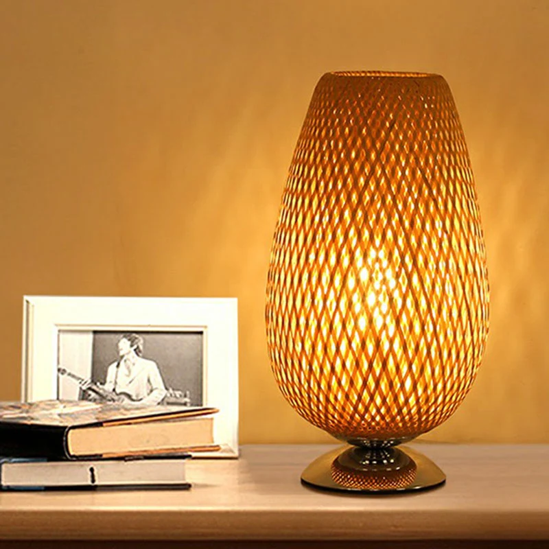 Ei-achtige nachtkastjeverlichting Rotan Eenlamp Eenvoud Nachtkastjelamp hout Clearhalo