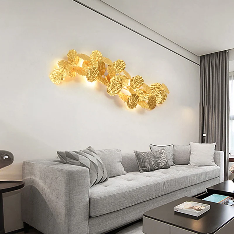 Eigentijds bladontwerp wandkandelaar armatuur 6-lichts aluminium wandmontage licht goud voor woonkamer Clearhalo