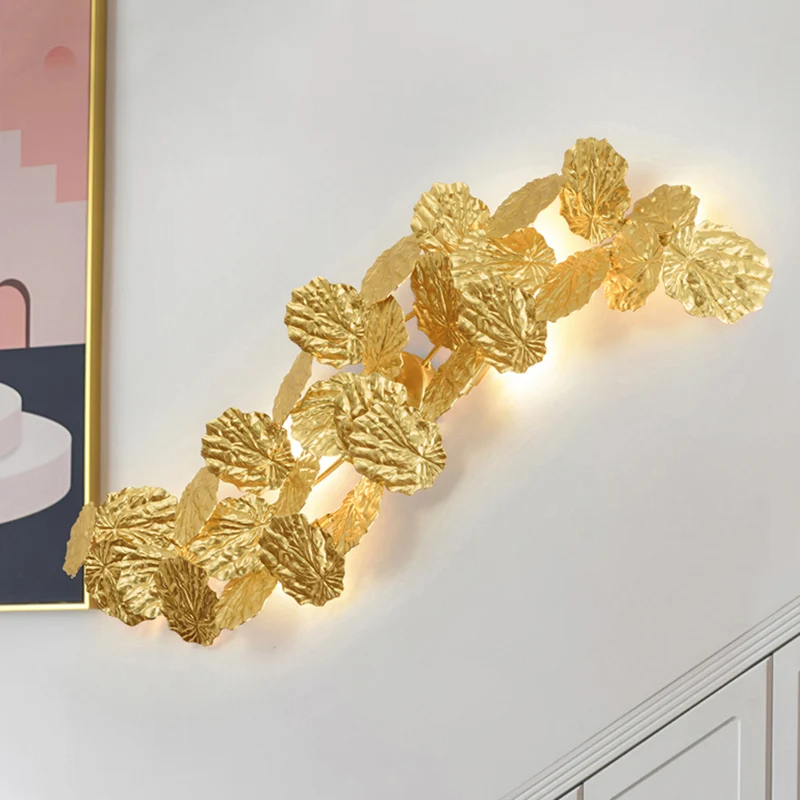 Eigentijds bladontwerp wandkandelaar armatuur 6-lichts aluminium wandmontage licht goud voor woonkamer Clearhalo