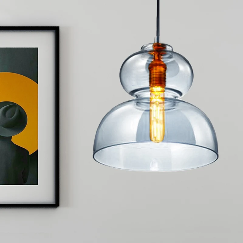Eigentijds gebogen plafondlamp blauw/cognac glas 1 lamp restaurant hangende verlichtingsarmatuur, 10"/11" breed Clearhalo