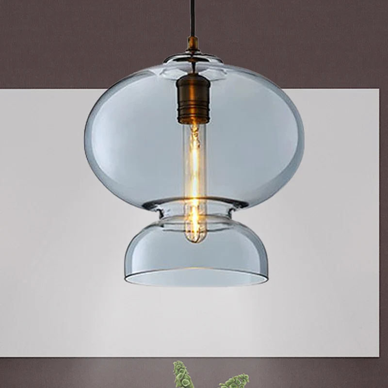 Eigentijds gebogen plafondlamp blauw/cognac glas 1 lamp restaurant hangende verlichtingsarmatuur, 10"/11" breed Clearhalo