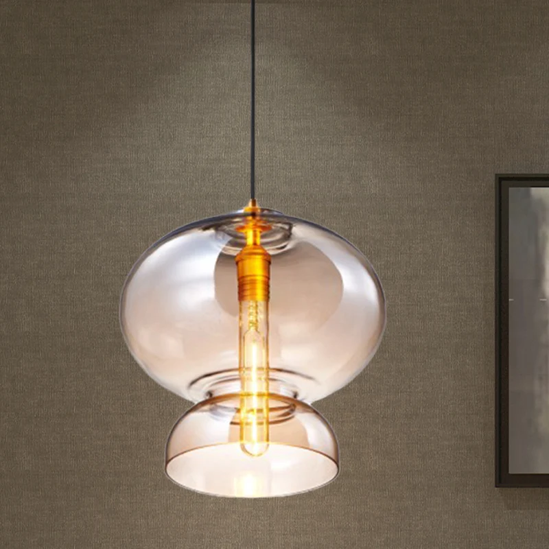 Eigentijds gebogen plafondlamp blauw/cognac glas 1 lamp restaurant hangende verlichtingsarmatuur, 10"/11" breed Clearhalo