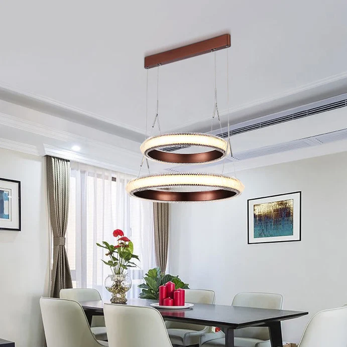 Eigentijdse 1/2/3-lichts plafondhanglamp met kristallen kap bruine ring LED-kroonluchterlamp voor eetkamer Clearhalo