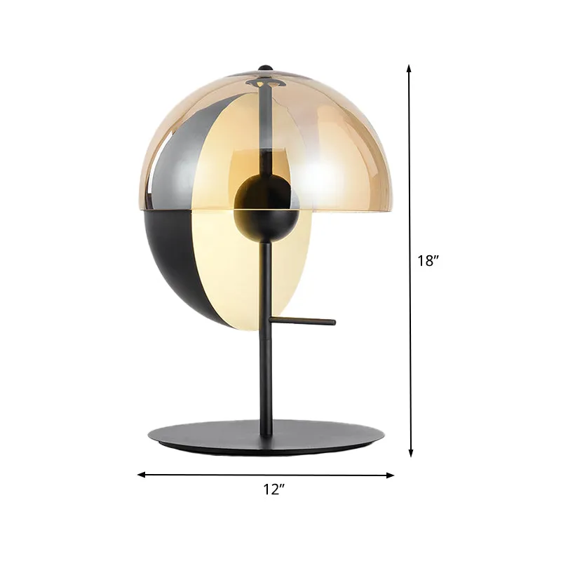 Eigentijdse 1-koppige taakverlichting, zwarte kom, kleine bureaulamp met cognacglazen kap Clearhalo