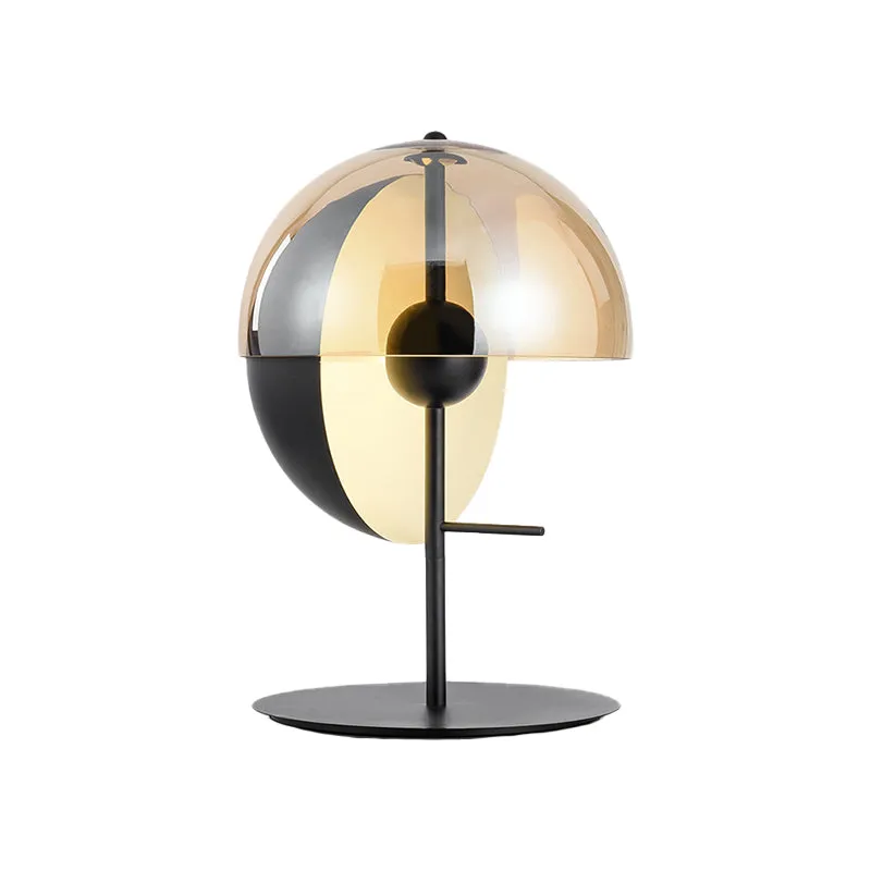 Eigentijdse 1-koppige taakverlichting, zwarte kom, kleine bureaulamp met cognacglazen kap Clearhalo
