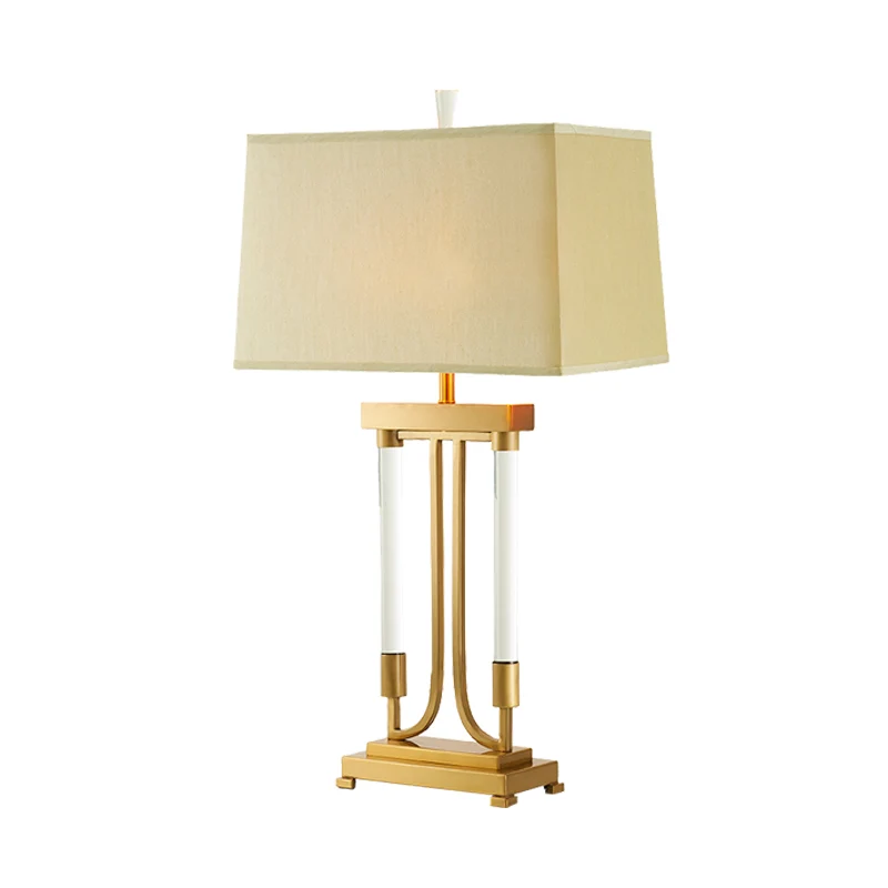 Eigentijdse 1-lamp Task Lighting gouden trapezium kleine bureaulamp met stoffen kap Clearhalo