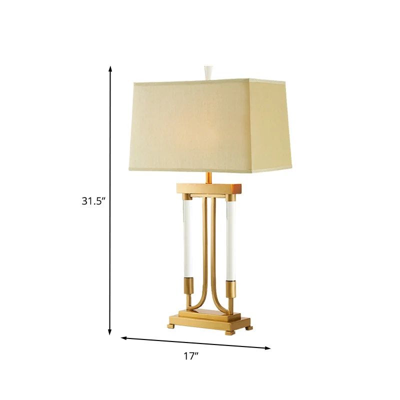 Eigentijdse 1-lamp Task Lighting gouden trapezium kleine bureaulamp met stoffen kap Clearhalo