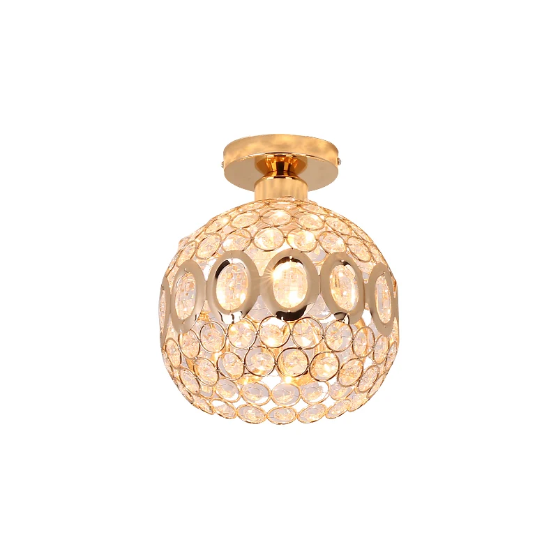 Eigentijdse 1-lichts semi-inbouwmontage met kristallen en metalen kap Gouden koepelplafondlamp Clearhalo