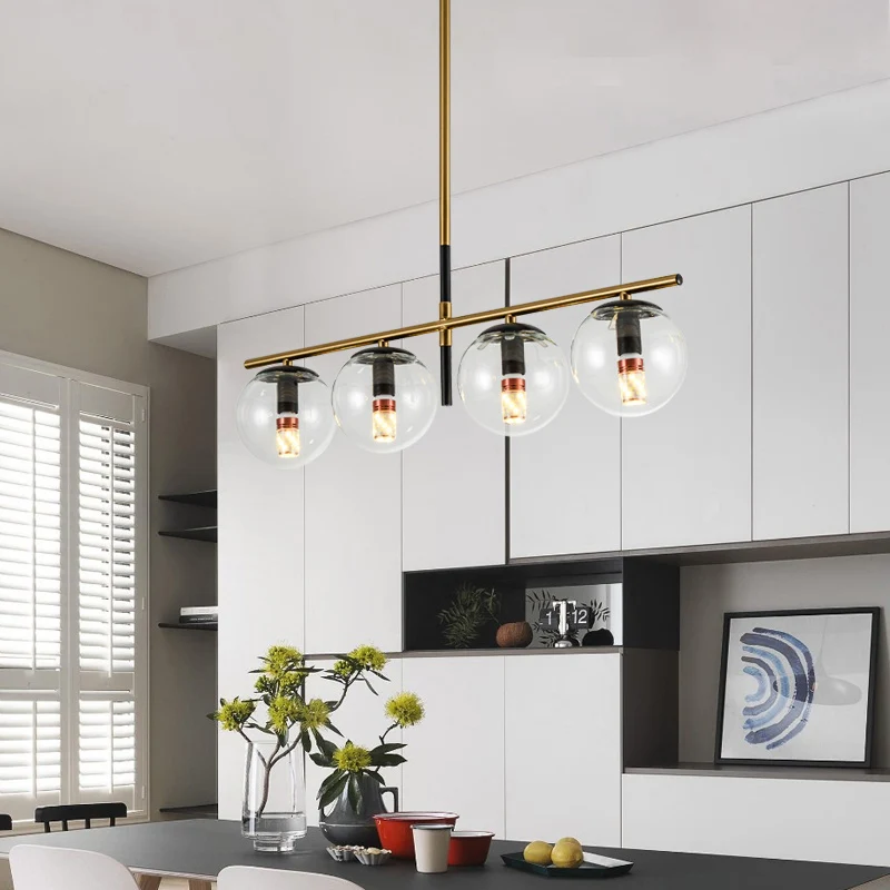 Eigentijdse Ball Island Lighting hangende hanglamp van helder glas met 4 lampen zwart en goud Clearhalo