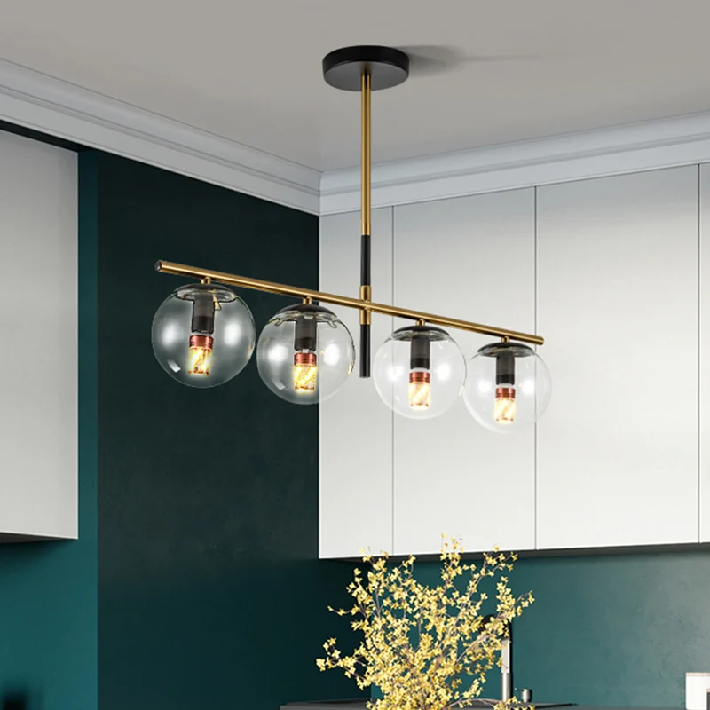 Eigentijdse Ball Island Lighting hangende hanglamp van helder glas met 4 lampen zwart en goud Clearhalo