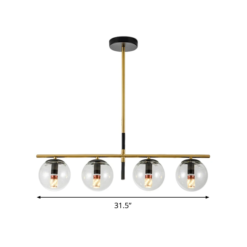 Eigentijdse Ball Island Lighting hangende hanglamp van helder glas met 4 lampen zwart en goud Clearhalo