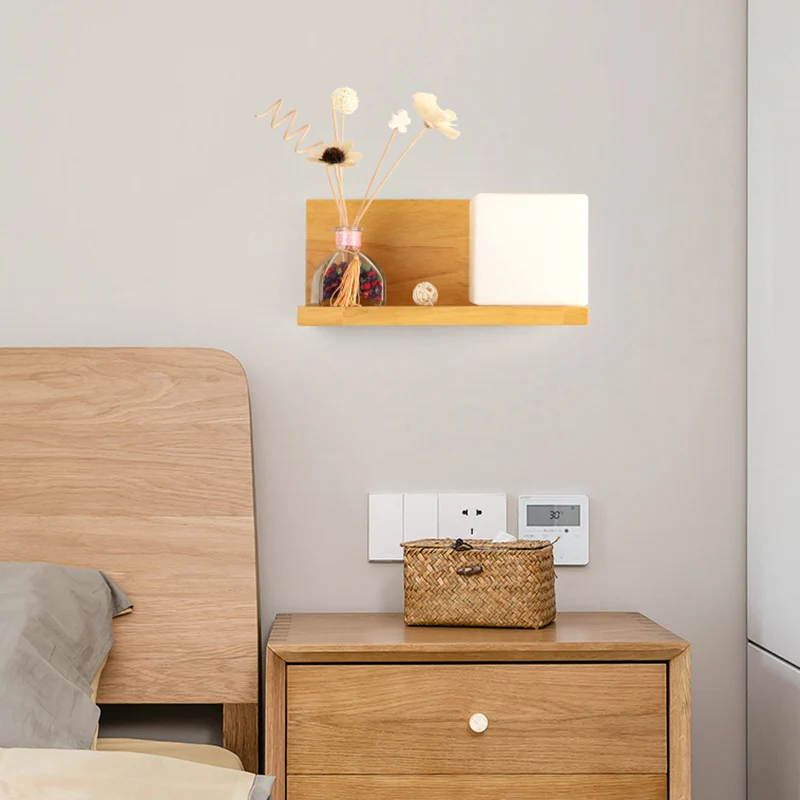 Eigentijdse beige wandlamp met nep-plant deco kubuskap 1 licht hout en melkglas schanslamp voor slaapkamer Clearhalo