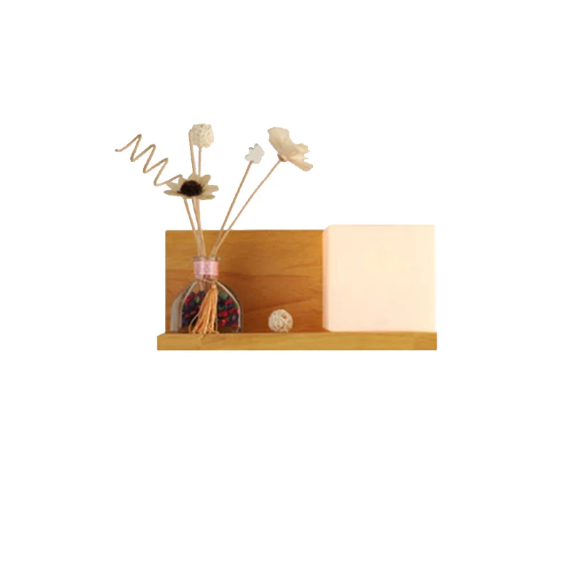 Eigentijdse beige wandlamp met nep-plant deco kubuskap 1 licht hout en melkglas schanslamp voor slaapkamer Clearhalo