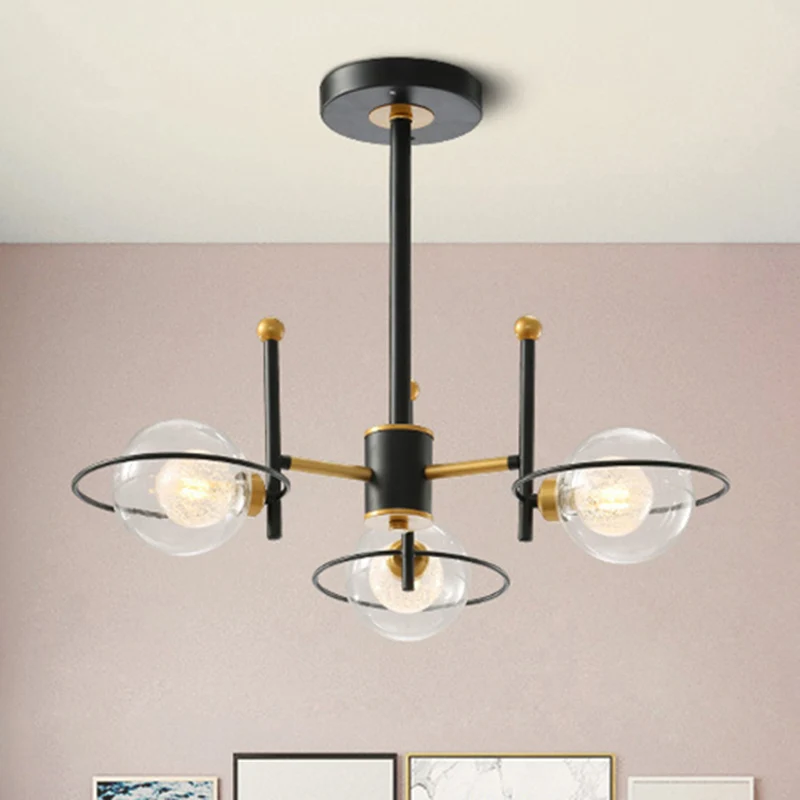 Eigentijdse bolvormige kroonluchter met ring, helder glas, metalen ophanglamp voor eetkamer Clearhalo