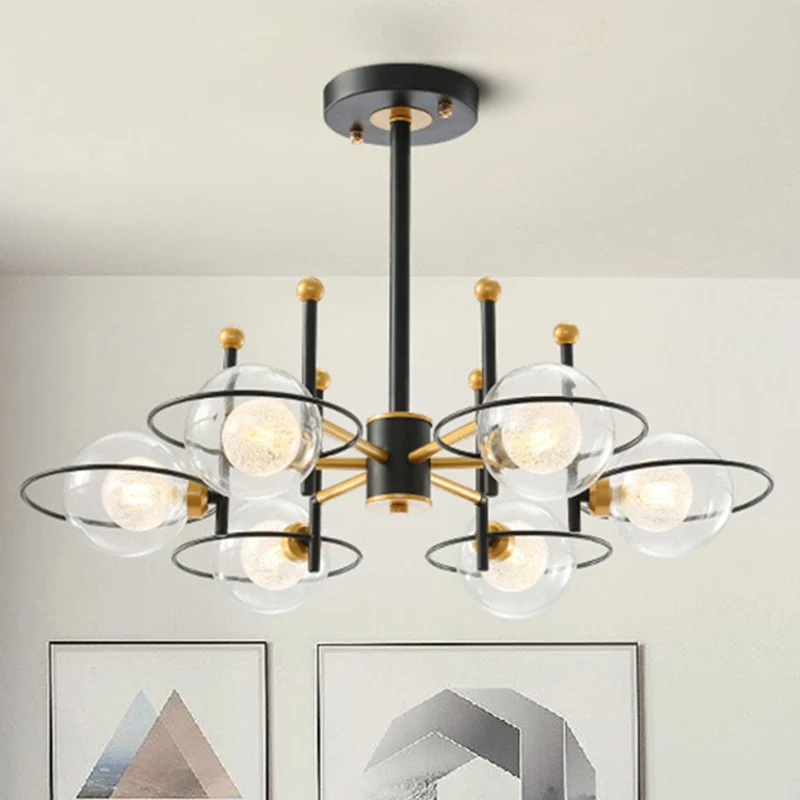 Eigentijdse bolvormige kroonluchter met ring, helder glas, metalen ophanglamp voor eetkamer Clearhalo